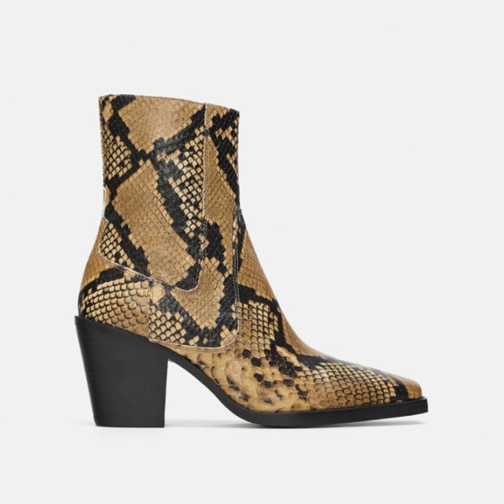 Zara snake skin print leather heeled ankle boots - Picture 2 of 7